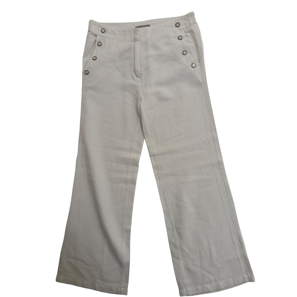 Appraisal Womens Ivory Ramie Rayon Sailor Wide Leg Trousers Size S Button Accent